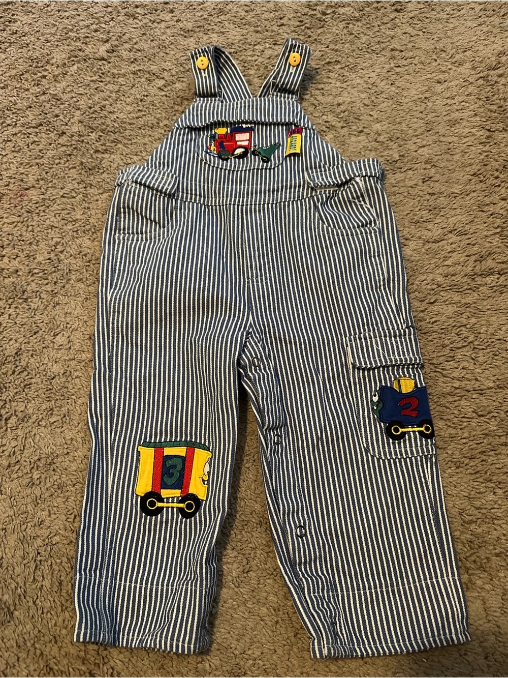 Vintage Buster Brown Striped Train Overalls - Size 18 Months